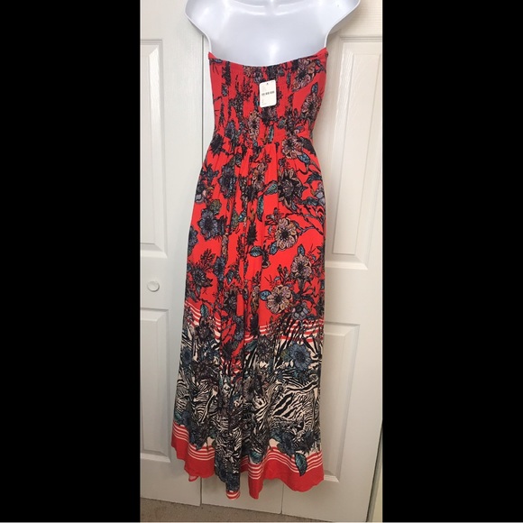 New FREE PEOPLE Mila Strapless Maxi Dress Floral Zebra Red Motif Flowy Boho NWT - Picture 9 of 16